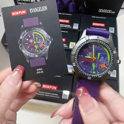 Neon genesis evangelion genesis evangelion blind box watch ornament with purple nylon strap and vibrant themed dial