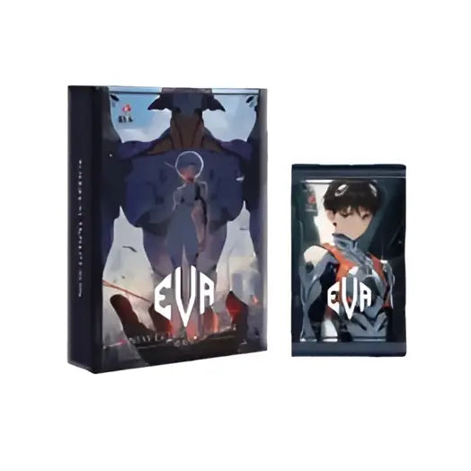 Neon genesis evangelion character card set with black and blue eva-themed box and illustrated companion pack