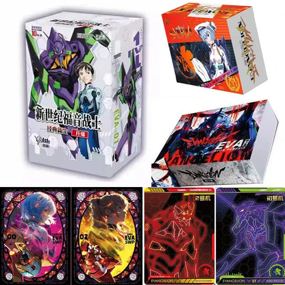 White cardboard box with purple and green evangelion unit and anime character for neon genesis evangelion character card set