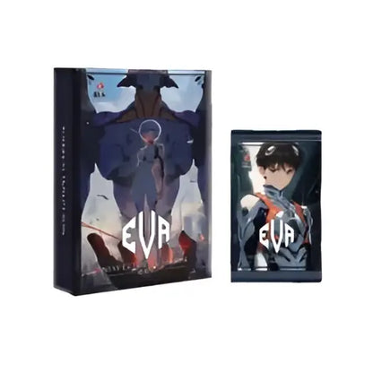 Black and blue eva anime-themed collectible box set with character illustration and smaller companion pack neon genesis evangelion cards