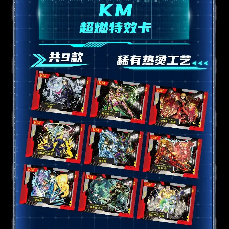 Nine km neon genesis evangelion collectible effect cards with vibrant anime characters on glossy cardstock in dynamic poses