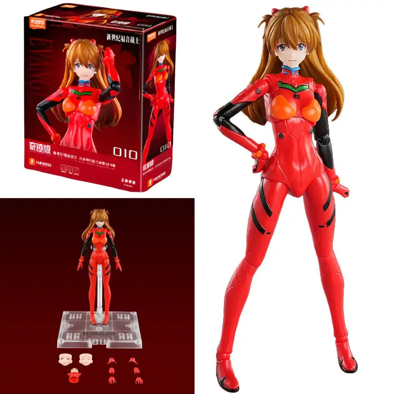 Neon genesis evangelion eva-01 assembled figure featuring red and black articulated asuka langley soryu with orange accents