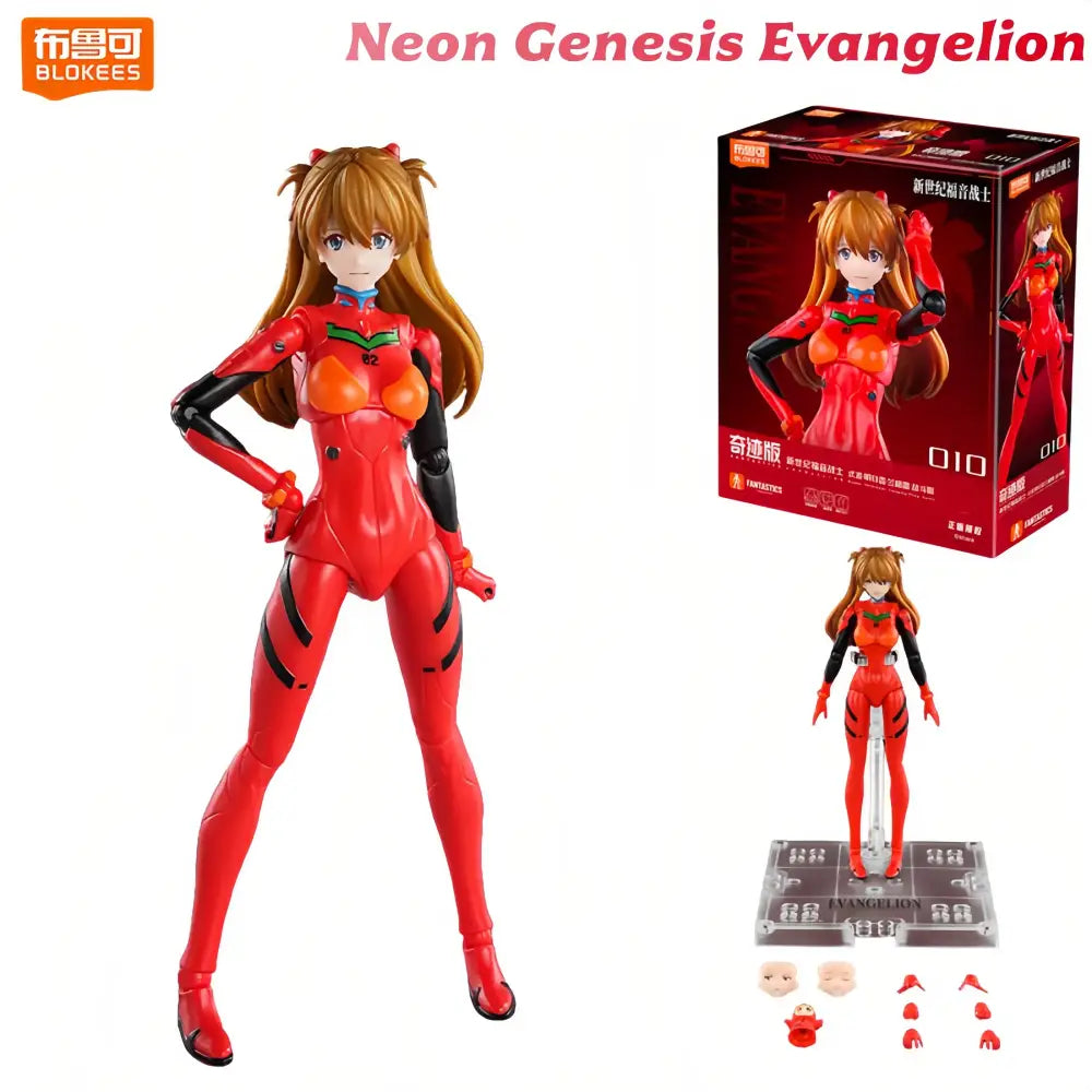 Red and black plastic building blocks figure of asuka langley soryu in her red plugsuit with green accents from neon genesis evangelion