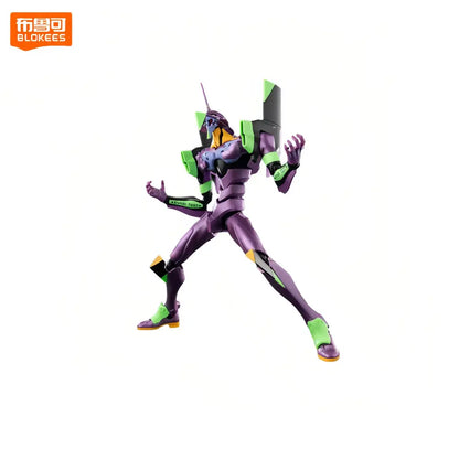 Purple and green neon genesis evangelion eva-01 building blocks figure with black yellow and metallic accents