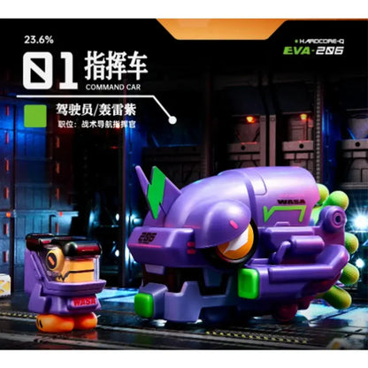 Neon genesis evangelion eva action figure in purple and green with glowing orange eye and wasa branding on side
