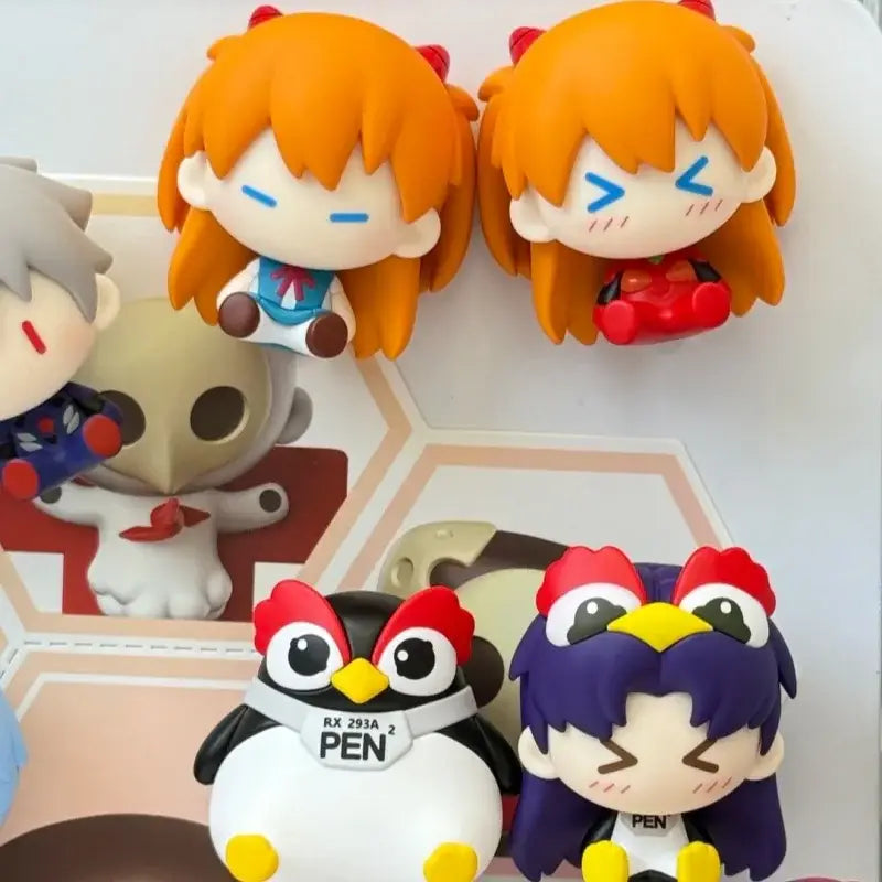 Orange-haired chibi neon genesis evangelion eva mini figurine with blue eyes and red horns magnetic fridge magnet