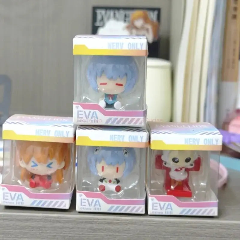 Blue-haired neon genesis evangelion eva mini figurine magnetic fridge magnet in clear box with pink nerv only packaging