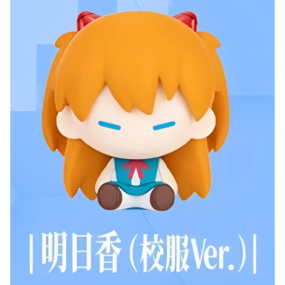 Orange-haired asuka langley soryu eva mini figurine in school uniform blue top red bow white skirt magnetic fridge magnet