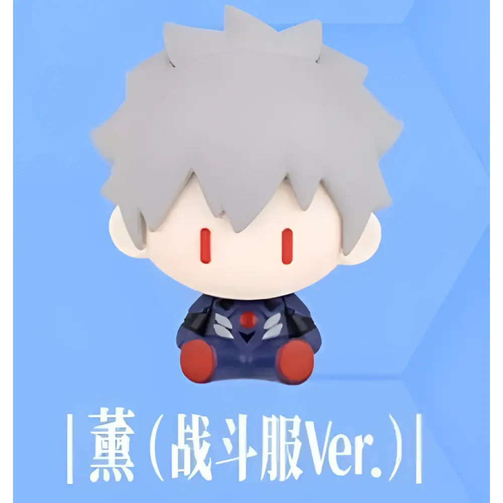 Gray spiky-haired chibi eva mini figurine in dark blue and red battle outfit magnetic fridge magnet