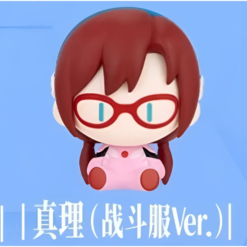 Cute chibi-style neon genesis evangelion eva mini figurine with reddish-brown hair and red-rimmed glasses magnet
