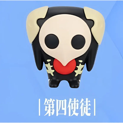Black and cream plush neon genesis evangelion mini figurine with skull face heart patch and gold stars fridge magnet
