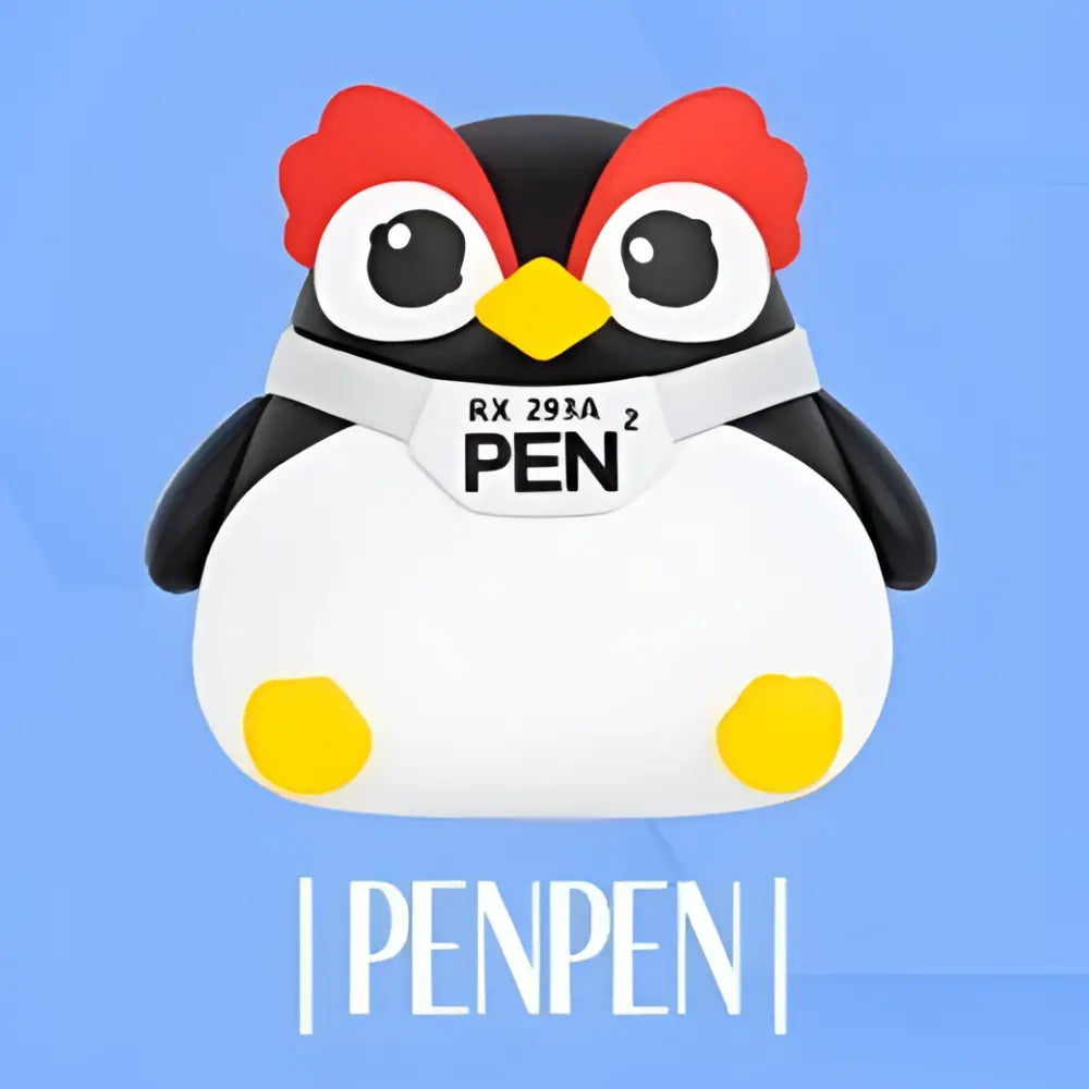 Neon genesis evangelion eva mini figurine black and white penguin-shaped pen case with red accents and gray strap