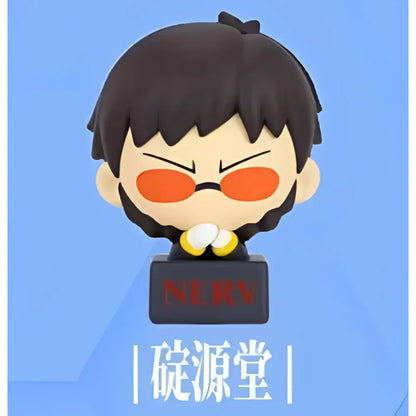 Black plastic eva mini figurine with orange sunglasses yellow gloves holding magnetic nerv base for fridge use