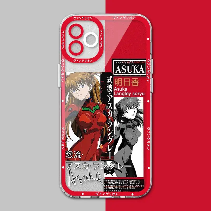 Red and clear shockproof silicone phone case featuring asuka langley soryu in red and black armor from neon genesis evangelion