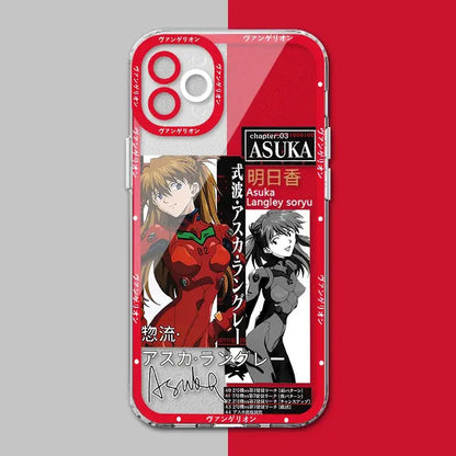 Red and clear shockproof silicone phone case featuring asuka langley soryu in red and black armor from neon genesis evangelion