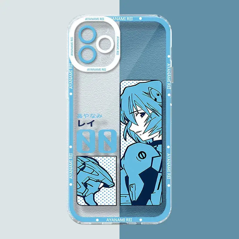 Clear shockproof silicone phone case with blue ayanami rei design for neon genesis evangelion eva fans