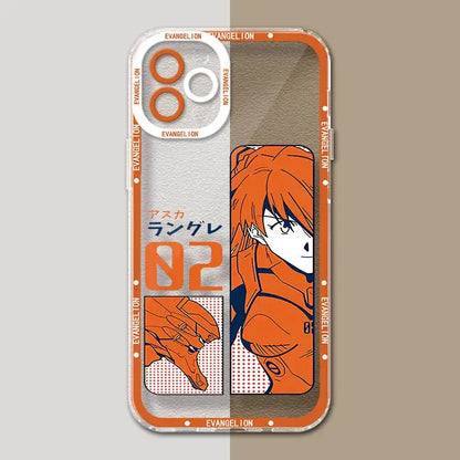 Orange and white neon genesis evangelion eva phone case with shockproof silicone featuring asuka langley soryu design