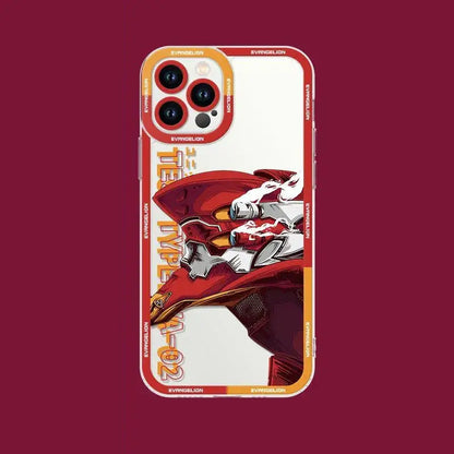 Red and white neon genesis evangelion eva phone case with orange trim shockproof silicone back side view