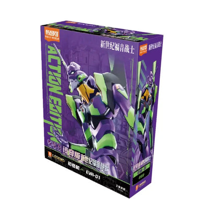 Purple and green eva test type-01 model figure from neon genesis evangelion in packaging box for display and collection