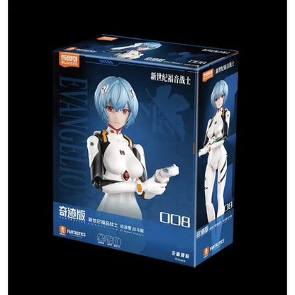 Neon genesis evangelion eva test model figure of white and black unit-08 in detailed battle suit with blue hair in box