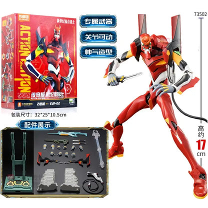 Neon genesis evangelion red and white evangelion unit-02 action figure with articulated joints and accessories in pvc