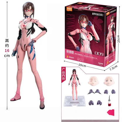 Neon genesis evangelion mari makinami action figure with pink and white armor black accents and blue wing markings