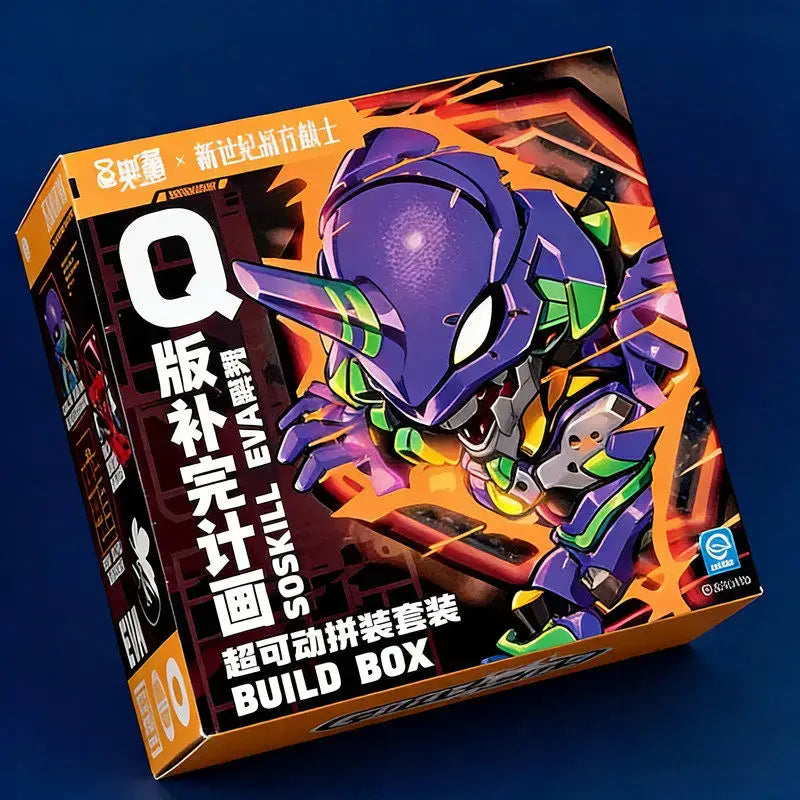 Purple and green q-version neon genesis evangelion edition build box with vibrant anime artwork for assembling figure