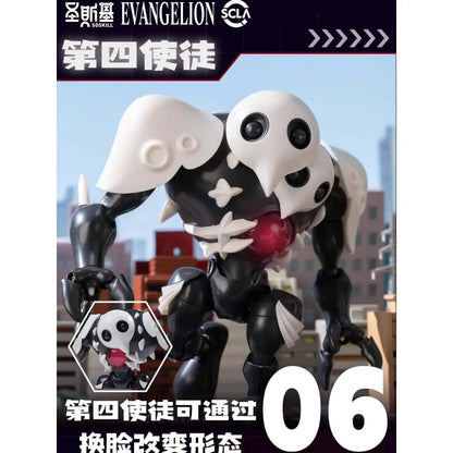 Black and white neon genesis evangelion unit-06 figure with red core featuring articulated joints in edition build box