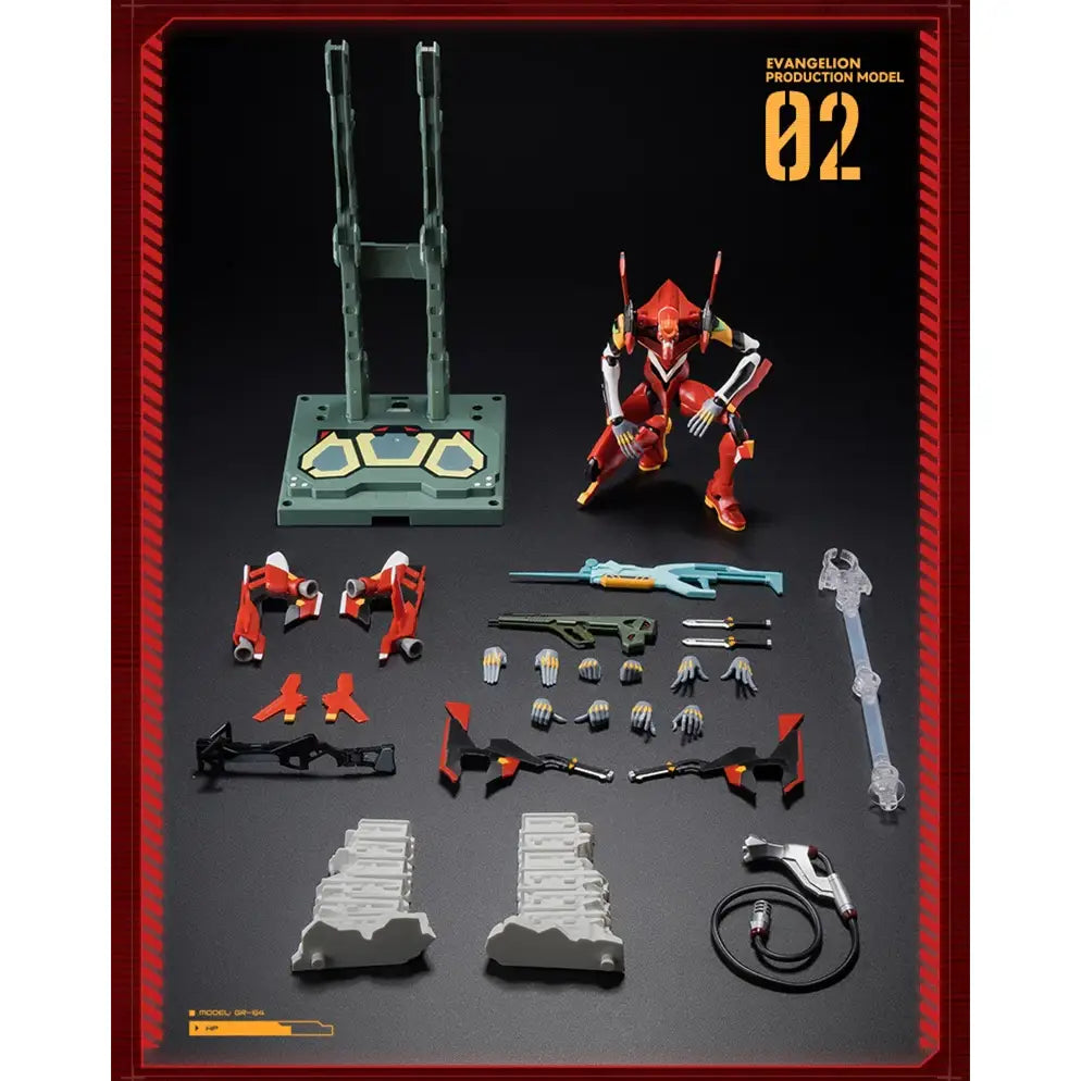 Red and white neon genesis evangelion unit-02 assembled figure model toy with articulated joints and detailed armor plating
