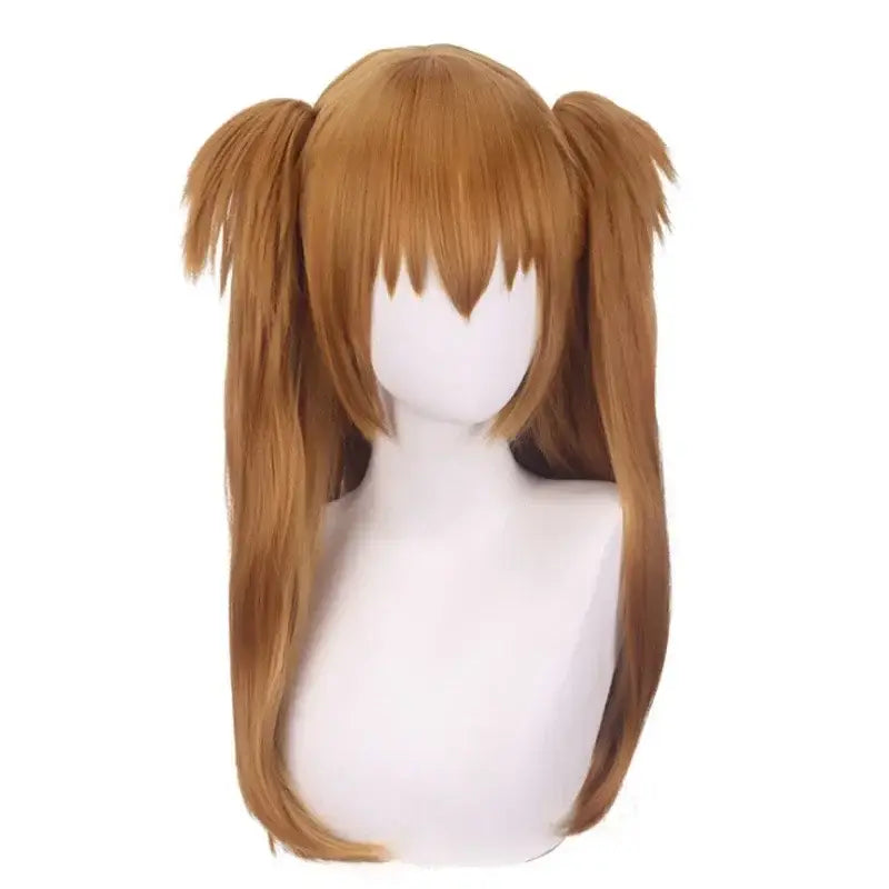 A long straight golden-brown wig with two high pigtails and fringe for neon genesis evangelion rei ayanami cosplay