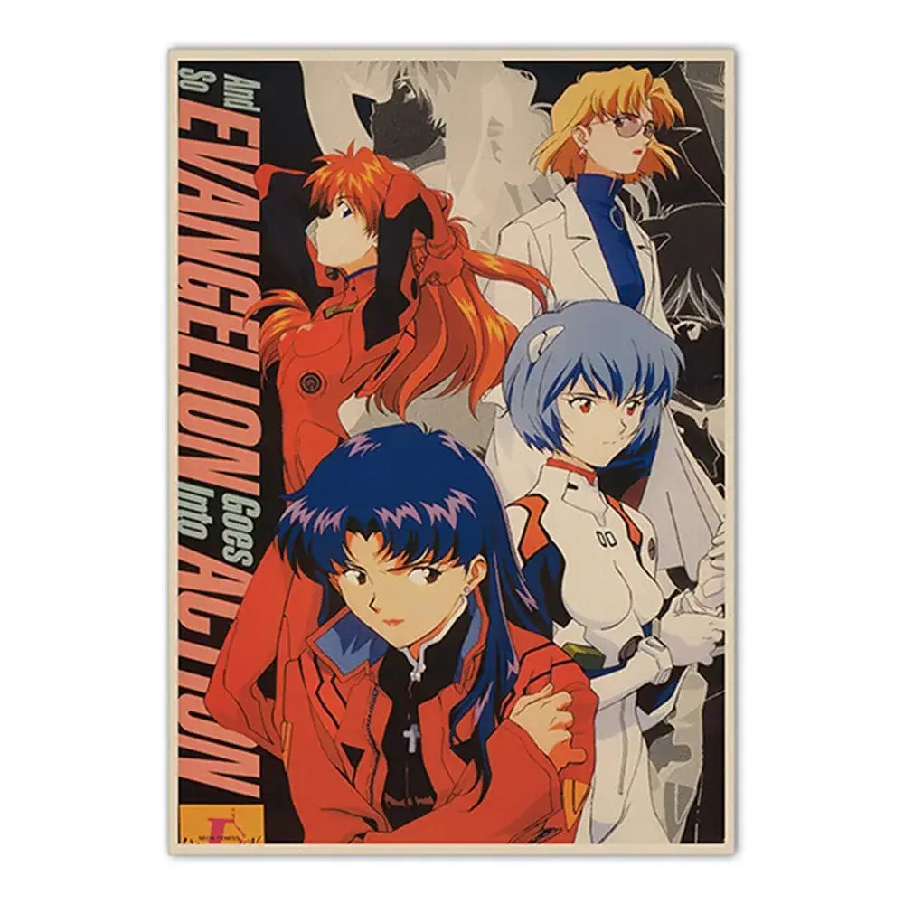 Vintage-style neon genesis evangelion shinji ikari canvas sticker with bold red and white frameless self-adhesive design