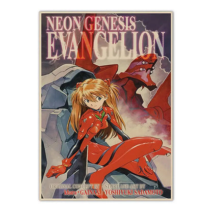 Neon genesis evangelion shinji ikari canvas sticker with red and black pilot suit and gold accents on mechanical backdrop