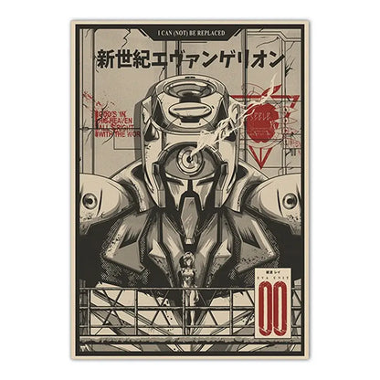 Neon genesis evangelion stylized black and white unit-00 canvas sticker with red accents featuring evangelion shinji ikari