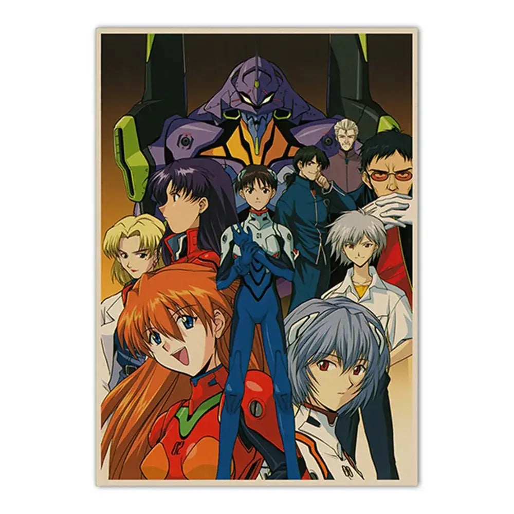 Vintage-style neon genesis evangelion shinji ikari canvas sticker featuring purple and green eva unit 01 frameless design