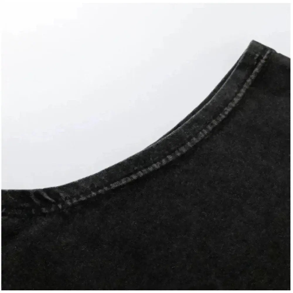 Black textured fabric with curved neckline and stitching on neon genesis evangelion shinji ikari washed cotton t-shirt