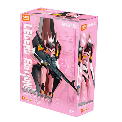 Neon genesis mari makinami illustrious action figure in pink and black with white accents and yellow highlights in legend edition box