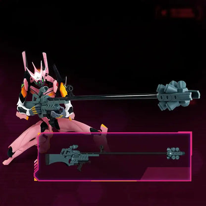 Pink and black evangelion unit-02 action figure holding sniper rifle from neon genesis mari makinami illustrious edition