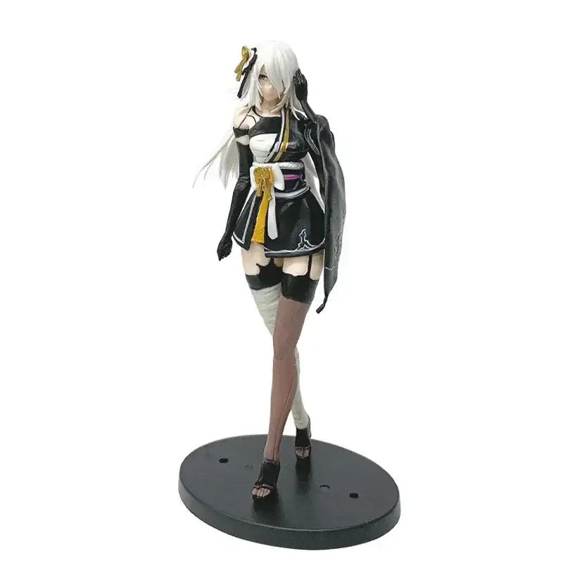 Nier automata yorha no 2 type b kimono anime girl figure with long silver hair gold accents and thigh-high stockings pvc collectible