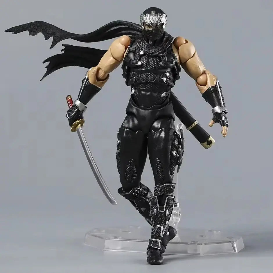 Ryu hayabusa ninja gaiden 1/12 scale articulated action figure with black silver armor mesh and dual swords