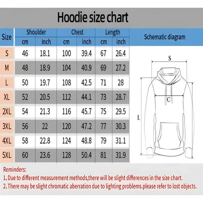 Hoodie size chart in cm and inch for One Piece Chopper oversized hoodie with graphic print on composite fabric