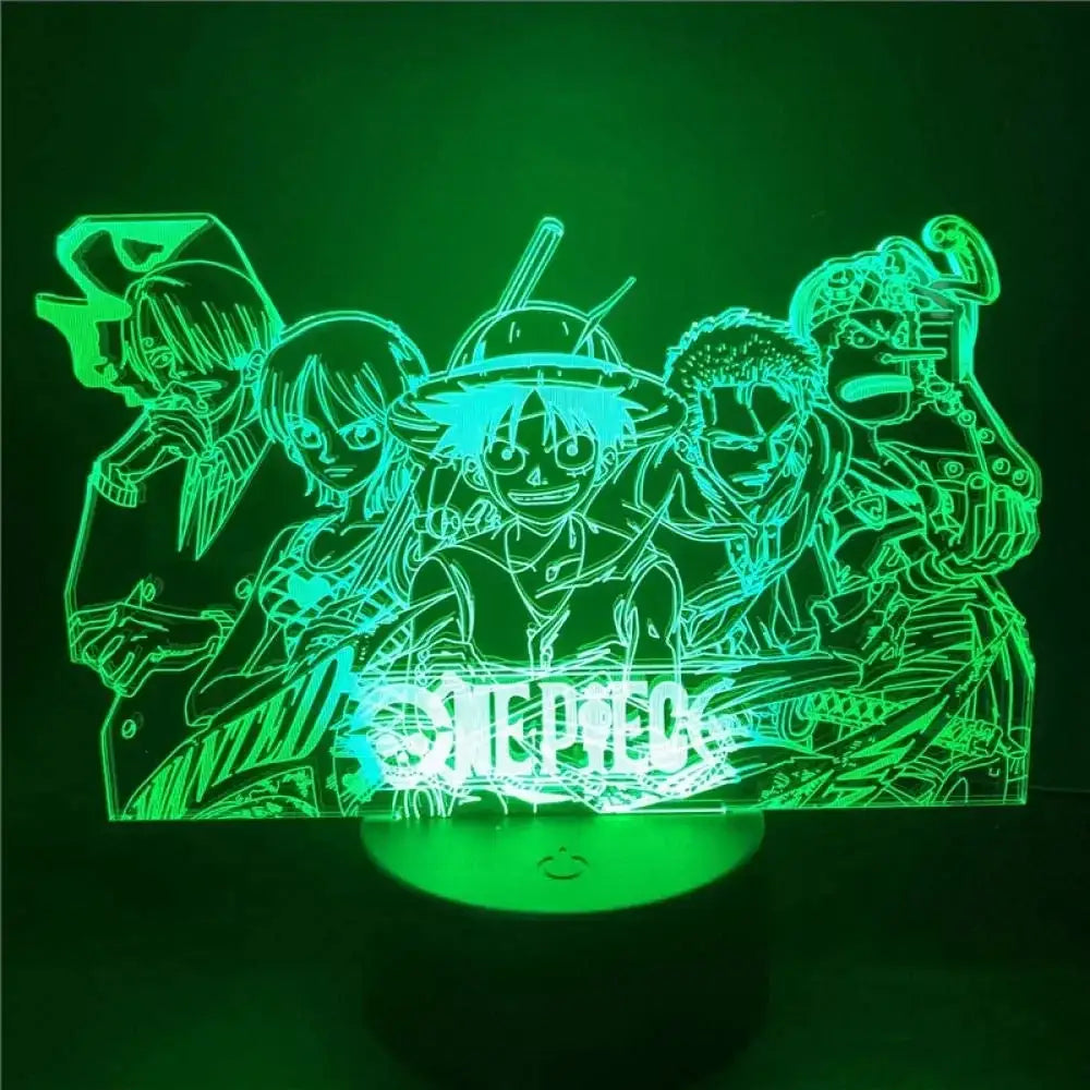 Green-lit acrylic led night light featuring One Piece crew illuminated outline design with remote control for living room use