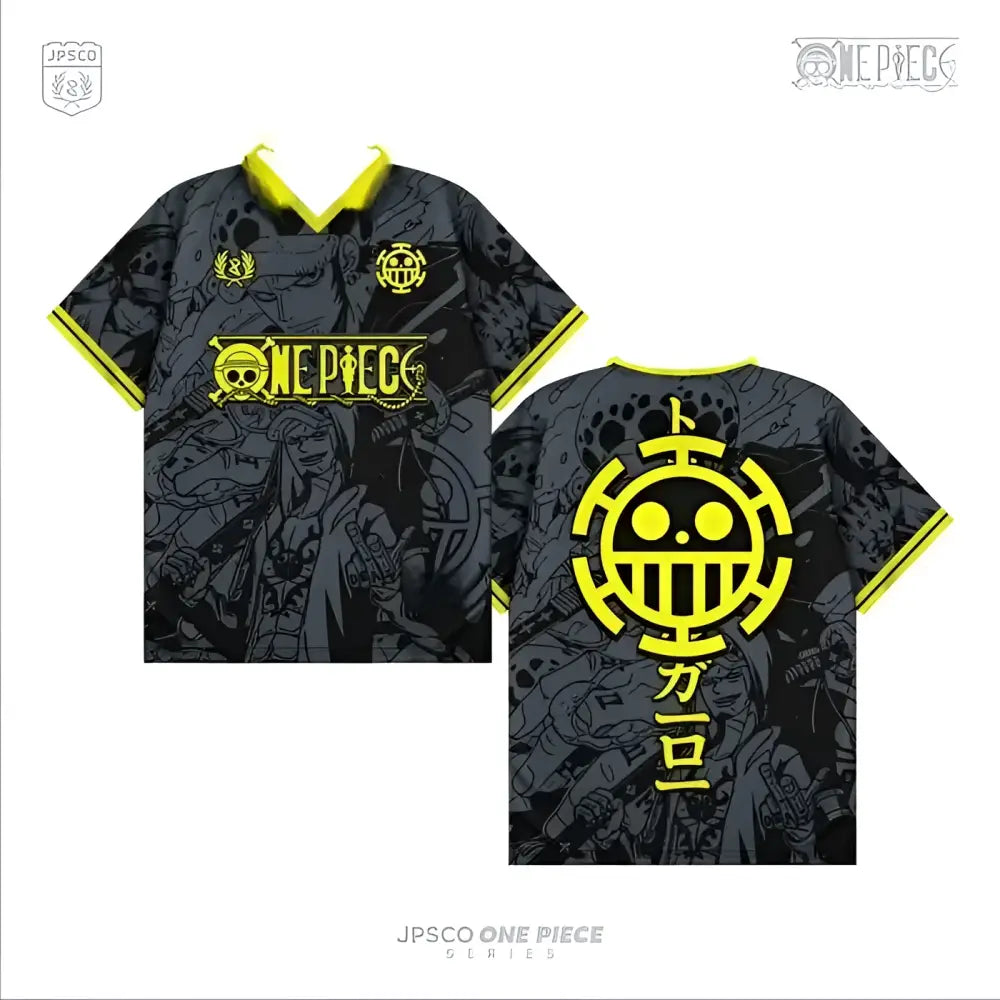 Black and yellow one piece y2k baseball jersey tee with relaxed fit and detailed character graphics and bold logos