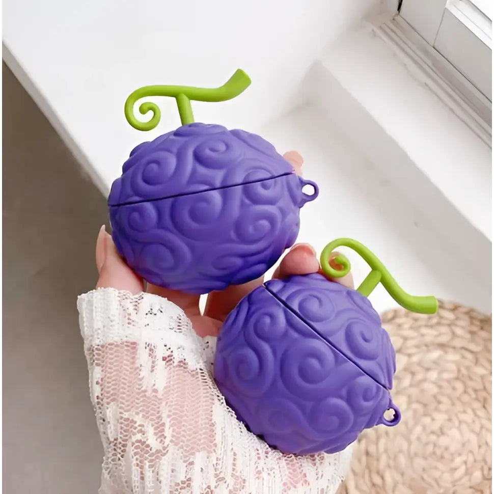 Purple rubbery silicone one piece devil fruit airpods case with green curly stems for airpods pro 2 and 3 2024 model