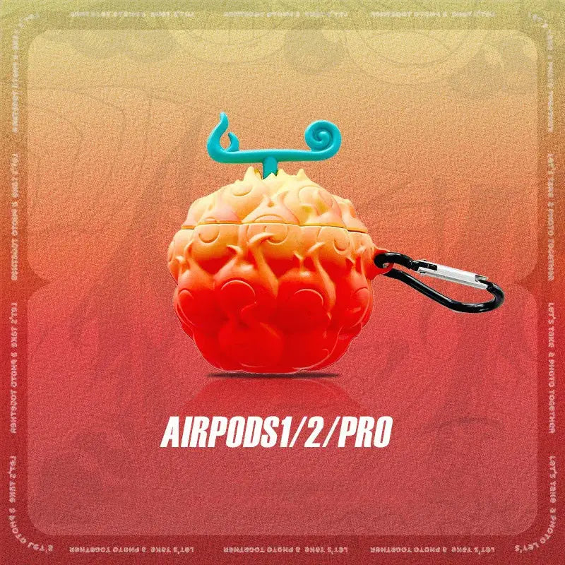 One Piece devil fruit anime silicone airpods case with vibrant orange red gradient and teal stem embossed texture