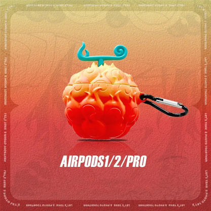 One Piece devil fruit anime silicone airpods case with vibrant orange red gradient and teal stem embossed texture