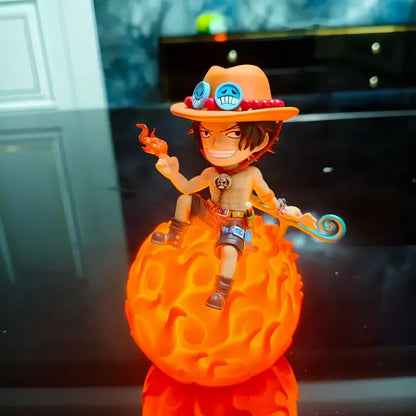 One piece devil fruit orange-hatted luffy night light figure glowing orange flame base desktop ornament