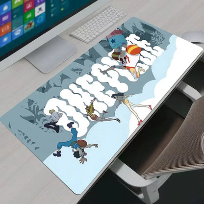 One piece logo mouse pad large desk mat with scooby-doo cartoon design in light blue white soft rubber material