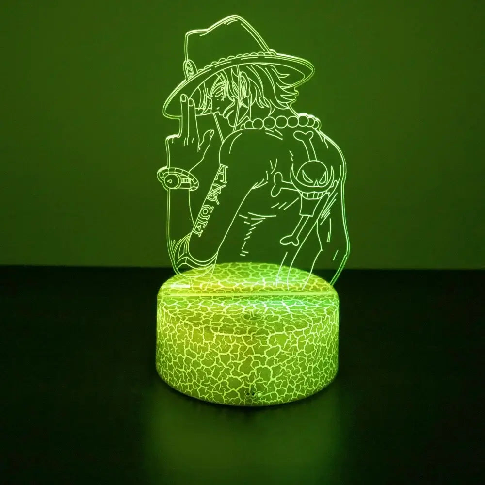 Green glowing one piece luffy 3d led night light with sleeve tattoos and hat features colors change by press 8th times