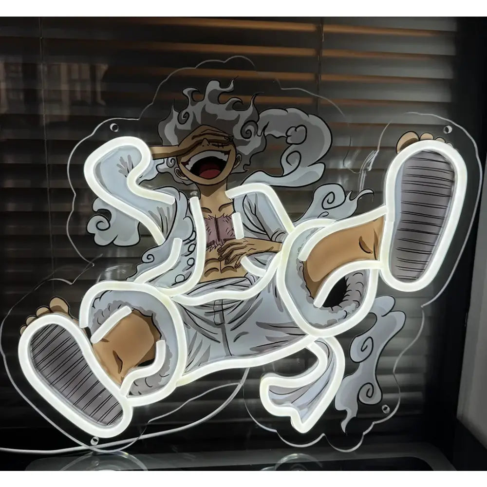 Glowing white led sign of a piece luffy acrylic cartoon character holding a cigar perfect for bedroom wall light