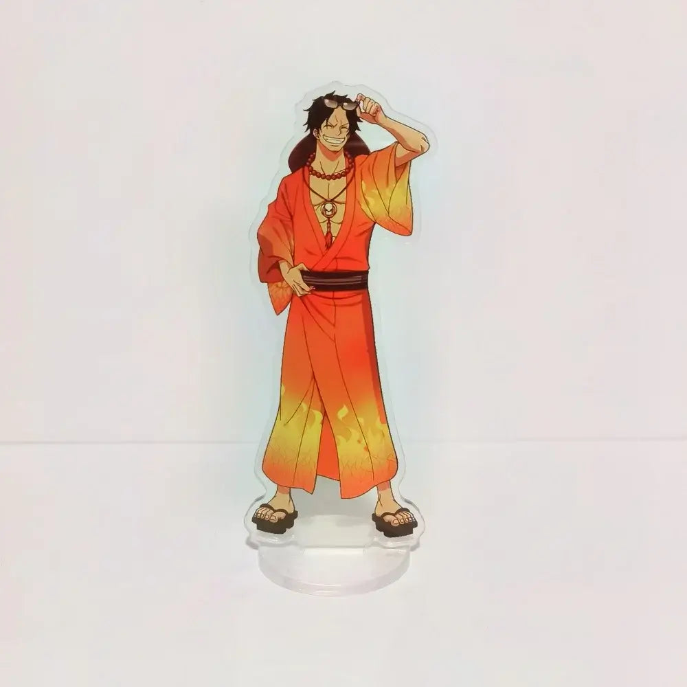 Orange gradient acrylic stand featuring a smiling anime character luffy in traditional robes one piece 16cm 3d model
